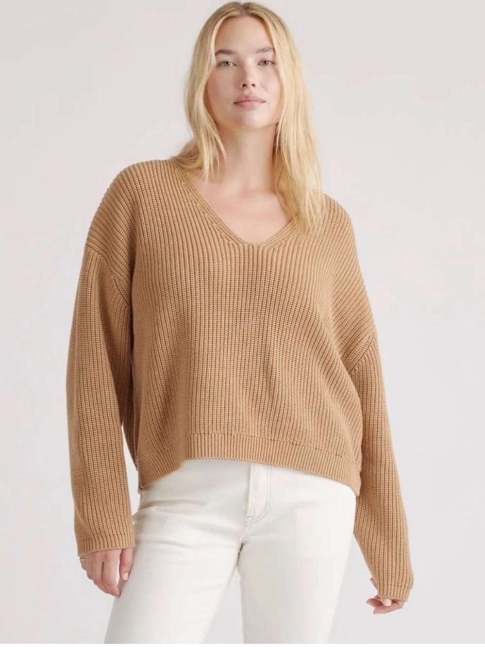 Quince 100% Organic Cotton Fisherman V-Neck Black Chunky Boxy Sweater XL